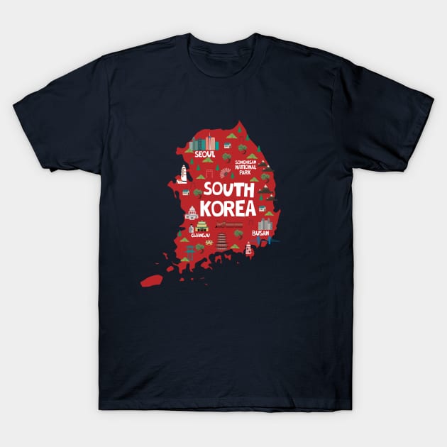 South Korea Illustrated Map T-Shirt by JunkyDotCom